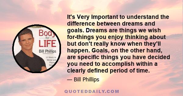 It's Very Important to understand the difference between dreams and goals. Dreams are things we wish for-things you enjoy thinking about but don't really know when they'll happen. Goals, on the other hand, are specific