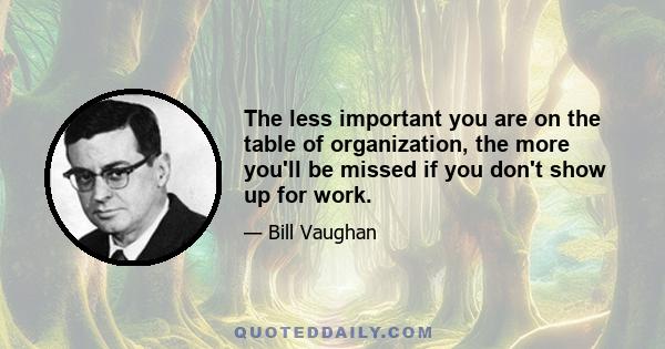 The less important you are on the table of organization, the more you'll be missed if you don't show up for work.