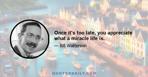 Once it's too late, you appreciate what a miracle life is.