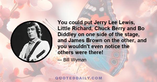 You could put Jerry Lee Lewis, Little Richard, Chuck Berry and Bo Diddley on one side of the stage, and James Brown on the other, and you wouldn't even notice the others were there!