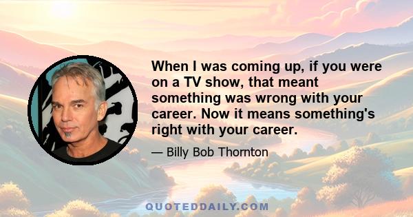 When I was coming up, if you were on a TV show, that meant something was wrong with your career. Now it means something's right with your career.