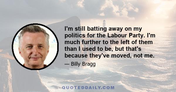 I'm still batting away on my politics for the Labour Party. I'm much further to the left of them than I used to be, but that's because they've moved, not me.