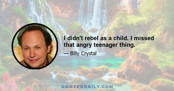 I didn't rebel as a child. I missed that angry teenager thing.