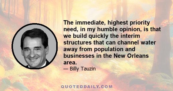 The immediate, highest priority need, in my humble opinion, is that we build quickly the interim structures that can channel water away from population and businesses in the New Orleans area.