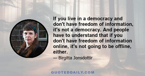 If you live in a democracy and don't have freedom of information, it's not a democracy. And people have to understand that if you don't have freedom of information online, it's not going to be offline, either.