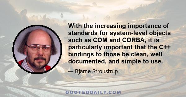 With the increasing importance of standards for system-level objects such as COM and CORBA, it is particularly important that the C++ bindings to those be clean, well documented, and simple to use.