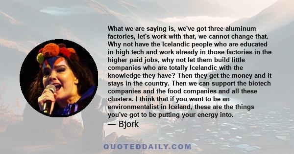 What we are saying is, we've got three aluminum factories, let's work with that, we cannot change that. Why not have the Icelandic people who are educated in high-tech and work already in those factories in the higher