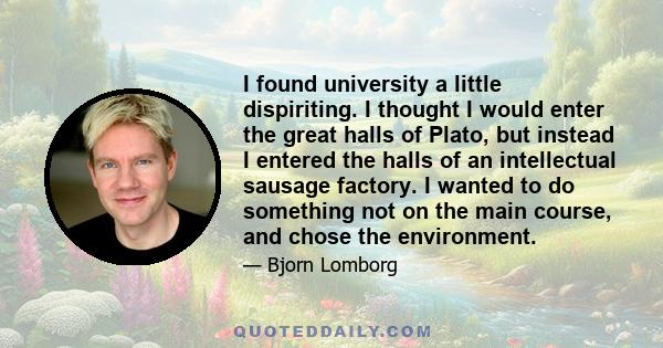 I found university a little dispiriting. I thought I would enter the great halls of Plato, but instead I entered the halls of an intellectual sausage factory. I wanted to do something not on the main course, and chose