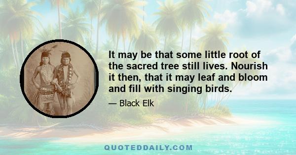 It may be that some little root of the sacred tree still lives. Nourish it then, that it may leaf and bloom and fill with singing birds.