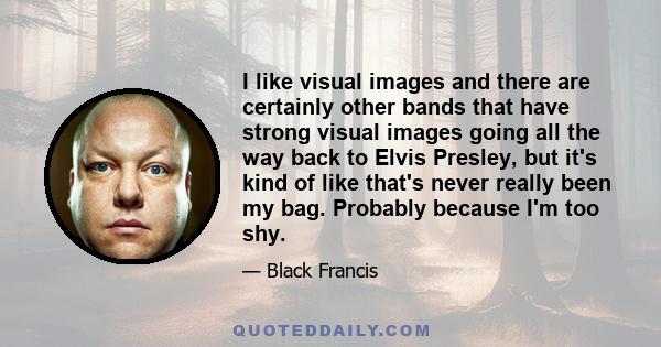 I like visual images and there are certainly other bands that have strong visual images going all the way back to Elvis Presley, but it's kind of like that's never really been my bag. Probably because I'm too shy.