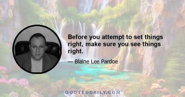 Before you attempt to set things right, make sure you see things right.