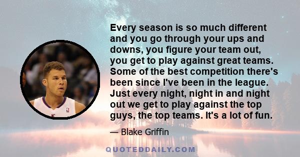 Every season is so much different and you go through your ups and downs, you figure your team out, you get to play against great teams. Some of the best competition there's been since I've been in the league. Just every 