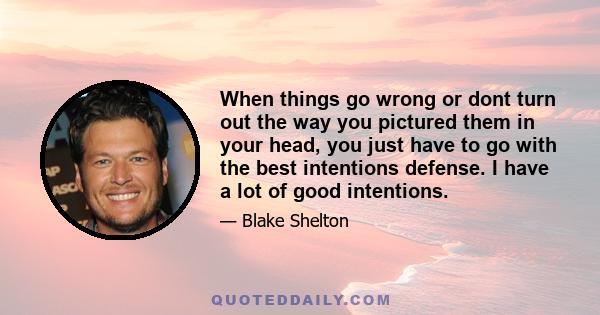 When things go wrong or dont turn out the way you pictured them in your head, you just have to go with the best intentions defense. I have a lot of good intentions.