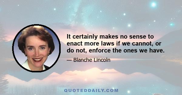 It certainly makes no sense to enact more laws if we cannot, or do not, enforce the ones we have.