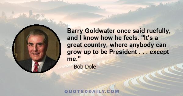 Barry Goldwater once said ruefully, and I know how he feels. It's a great country, where anybody can grow up to be President . . . except me.