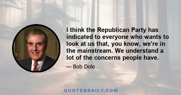 I think the Republican Party has indicated to everyone who wants to look at us that, you know, we're in the mainstream. We understand a lot of the concerns people have.