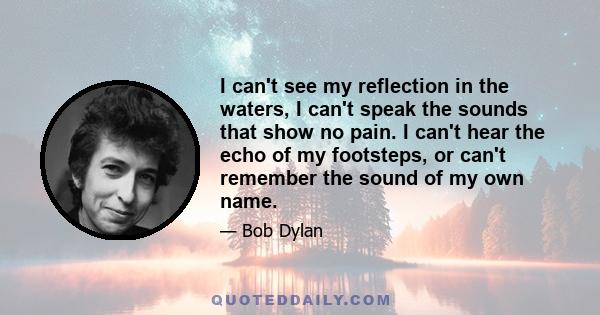 I can't see my reflection in the waters, I can't speak the sounds that show no pain. I can't hear the echo of my footsteps, or can't remember the sound of my own name.