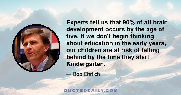 Experts tell us that 90% of all brain development occurs by the age of five. If we don't begin thinking about education in the early years, our children are at risk of falling behind by the time they start Kindergarten.