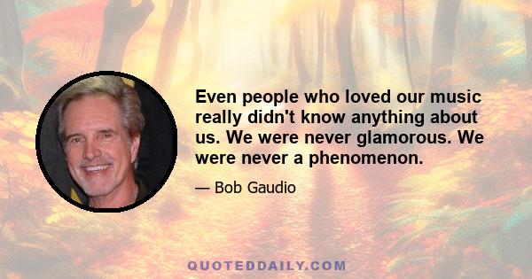 Even people who loved our music really didn't know anything about us. We were never glamorous. We were never a phenomenon.