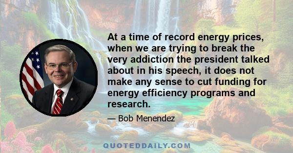 At a time of record energy prices, when we are trying to break the very addiction the president talked about in his speech, it does not make any sense to cut funding for energy efficiency programs and research.