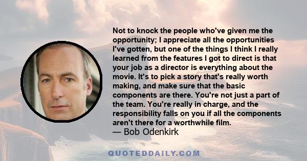 Not to knock the people who've given me the opportunity; I appreciate all the opportunities I've gotten, but one of the things I think I really learned from the features I got to direct is that your job as a director is 