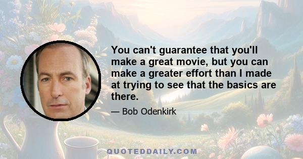 You can't guarantee that you'll make a great movie, but you can make a greater effort than I made at trying to see that the basics are there.