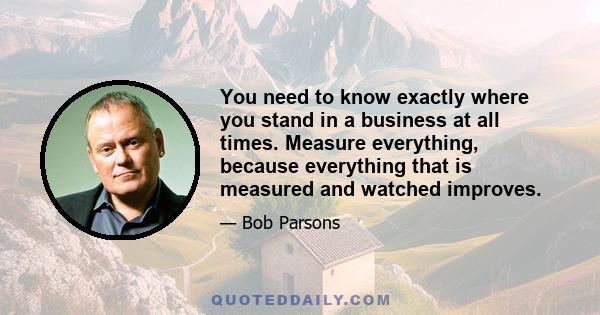 You need to know exactly where you stand in a business at all times. Measure everything, because everything that is measured and watched improves.