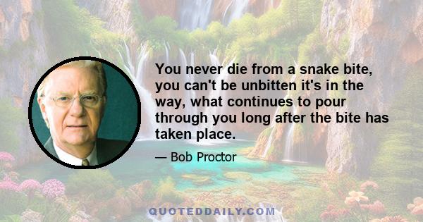 You never die from a snake bite, you can't be unbitten it's in the way, what continues to pour through you long after the bite has taken place.