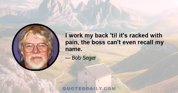 I work my back 'til it's racked with pain, the boss can't even recall my name.