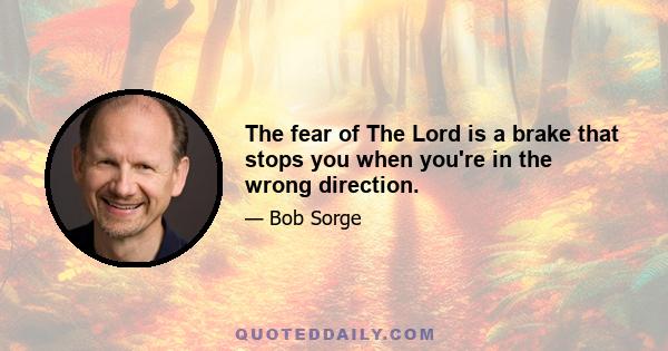 The fear of The Lord is a brake that stops you when you're in the wrong direction.