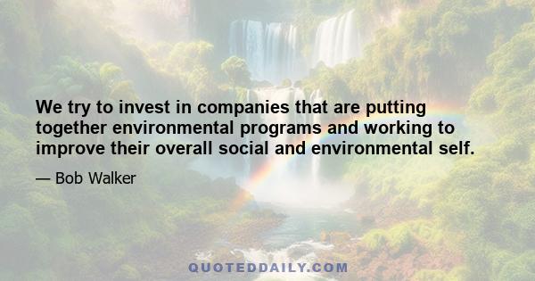 We try to invest in companies that are putting together environmental programs and working to improve their overall social and environmental self.