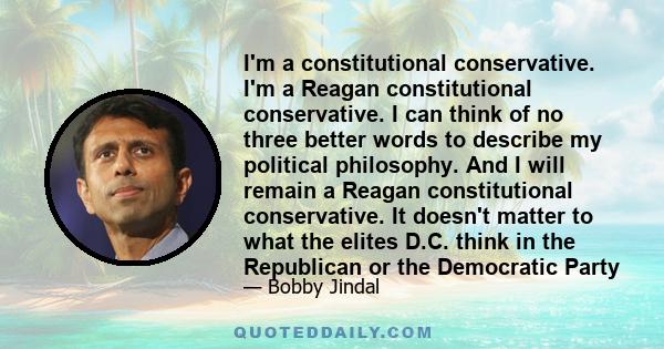 I'm a constitutional conservative. I'm a Reagan constitutional conservative. I can think of no three better words to describe my political philosophy. And I will remain a Reagan constitutional conservative. It doesn't