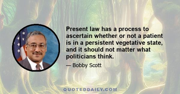 Present law has a process to ascertain whether or not a patient is in a persistent vegetative state, and it should not matter what politicians think.