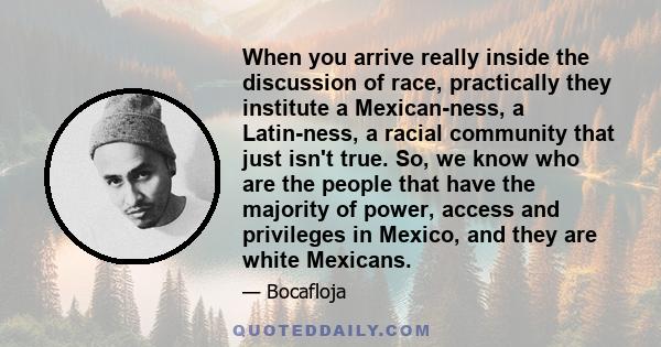 When you arrive really inside the discussion of race, practically they institute a Mexican-ness, a Latin-ness, a racial community that just isn't true. So, we know who are the people that have the majority of power,