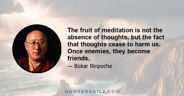 The fruit of meditation is not the absence of thoughts, but the fact that thoughts cease to harm us. Once enemies, they become friends.