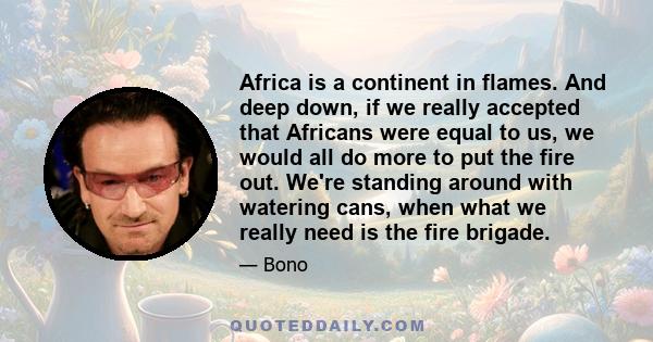 Africa is a continent in flames. And deep down, if we really accepted that Africans were equal to us, we would all do more to put the fire out. We're standing around with watering cans, when what we really need is the