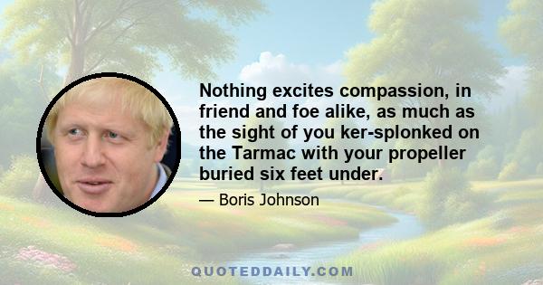 Nothing excites compassion, in friend and foe alike, as much as the sight of you ker-splonked on the Tarmac with your propeller buried six feet under.