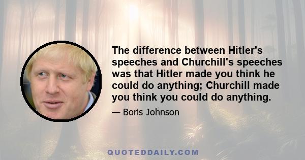 The difference between Hitler's speeches and Churchill's speeches was that Hitler made you think he could do anything; Churchill made you think you could do anything.