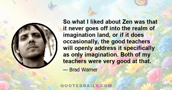 So what I liked about Zen was that it never goes off into the realm of imagination land, or if it does occasionally, the good teachers will openly address it specifically as only imagination. Both of my teachers were