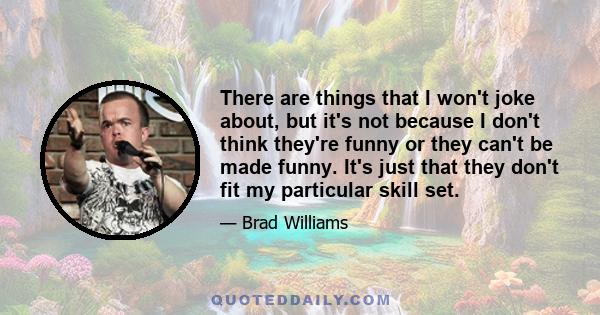 There are things that I won't joke about, but it's not because I don't think they're funny or they can't be made funny. It's just that they don't fit my particular skill set.