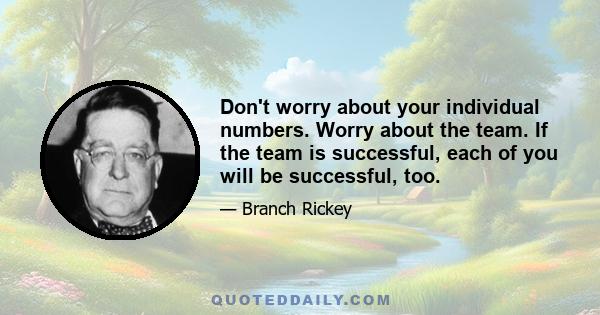 Don't worry about your individual numbers. Worry about the team. If the team is successful, each of you will be successful, too.