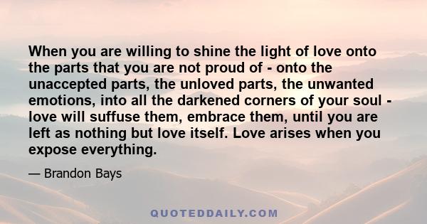 When you are willing to shine the light of love onto the parts that you are not proud of - onto the unaccepted parts, the unloved parts, the unwanted emotions, into all the darkened corners of your soul - love will