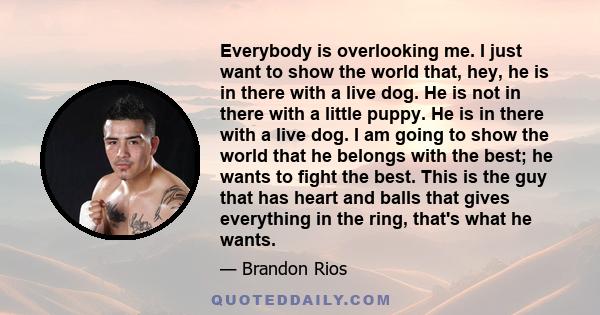 Everybody is overlooking me. I just want to show the world that, hey, he is in there with a live dog. He is not in there with a little puppy. He is in there with a live dog. I am going to show the world that he belongs