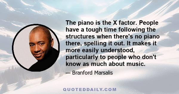 The piano is the X factor. People have a tough time following the structures when there's no piano there, spelling it out. It makes it more easily understood, particularly to people who don't know as much about music.