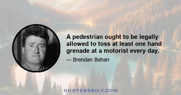 A pedestrian ought to be legally allowed to toss at least one hand grenade at a motorist every day.