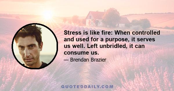 Stress is like fire: When controlled and used for a purpose, it serves us well. Left unbridled, it can consume us.