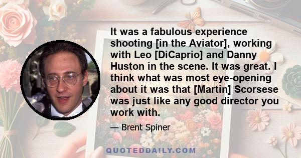 It was a fabulous experience shooting [in the Aviator], working with Leo [DiCaprio] and Danny Huston in the scene. It was great. I think what was most eye-opening about it was that [Martin] Scorsese was just like any