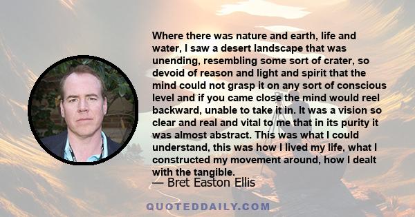 Where there was nature and earth, life and water, I saw a desert landscape that was unending, resembling some sort of crater, so devoid of reason and light and spirit that the mind could not grasp it on any sort of