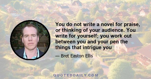 You do not write a novel for praise, or thinking of your audience. You write for yourself; you work out between you and your pen the things that intrigue you