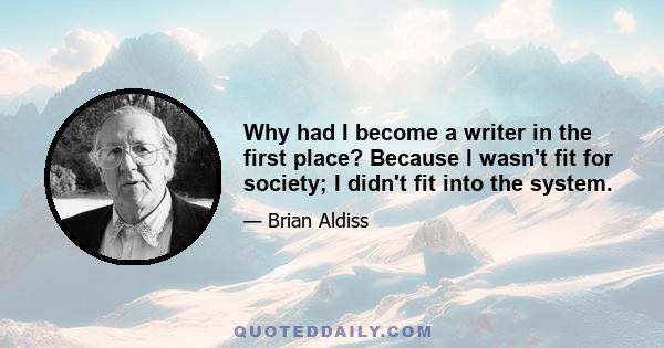 Why had I become a writer in the first place? Because I wasn't fit for society; I didn't fit into the system.